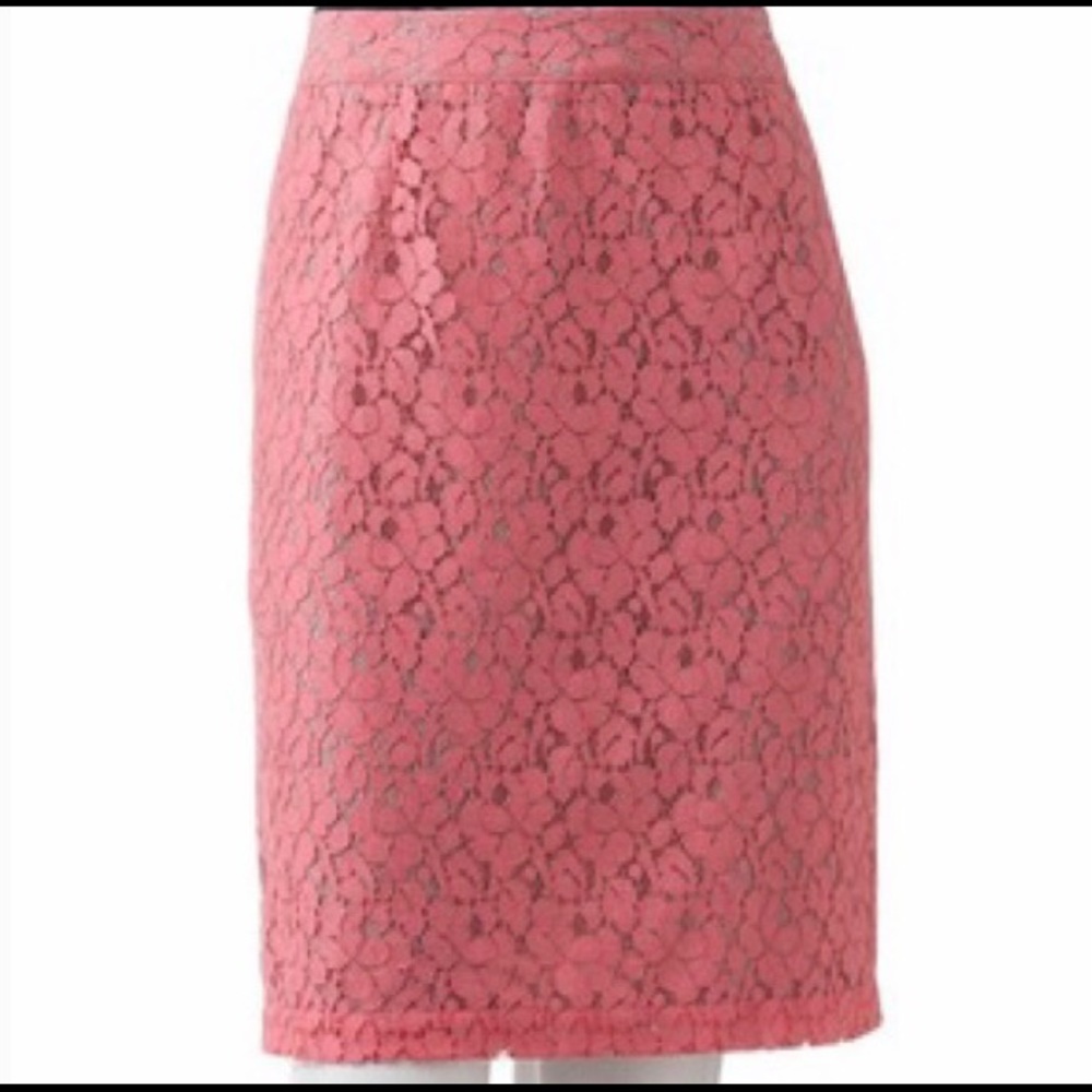 Apt 9 peachy pink coral nude lace pencil dress skirt rose print floral midi